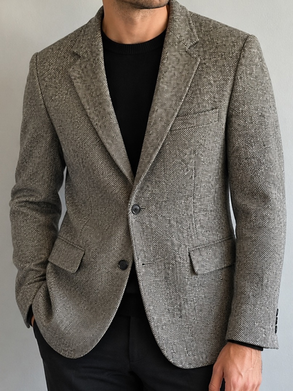 September Vintage Wool Blend Sport Coat Blazer 42R Made in Poland Gray Black